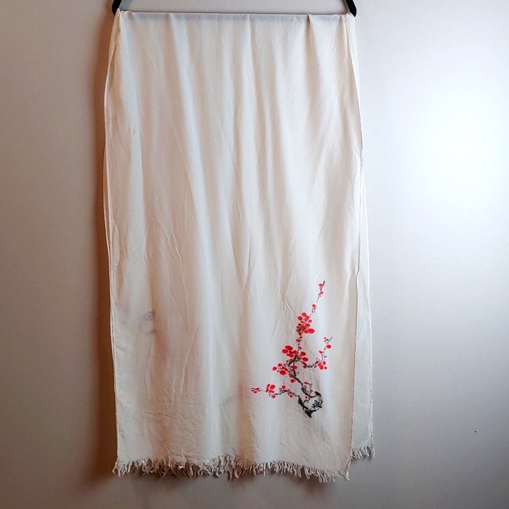 Hand Painted Silk Fringed Long Scarf